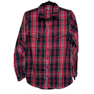 Eddie Bauer Red Plaid Flannel Button Shirt Jacket Shacket Women’s Size‎ Medium